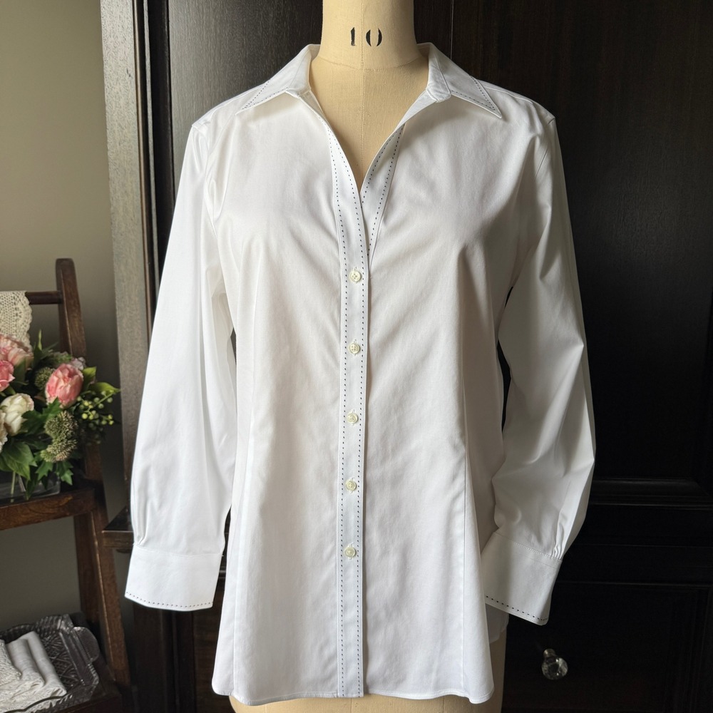 Brooks Brothers White Non-Iron Stretch Fitted Shirt Pick Stitch Cotton Size 14